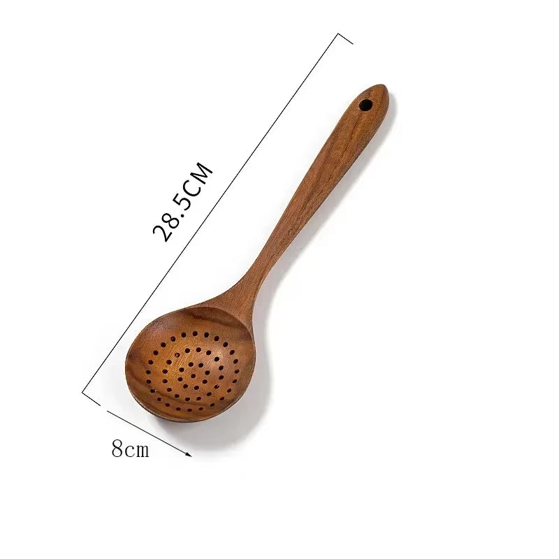 Teakcraft™ Natural Wood Cooking Spoon – Long Handle Skimmer & Rice Scoop Made from Premium Thailand Teak